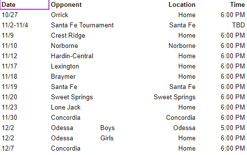 Wellington-Napoleon R-IX - Middle School Basketball Schedule 2020
